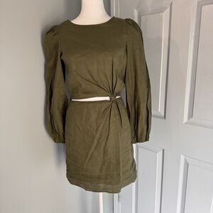 Wolfe the Label Green Linen Cutout Dress USA‎ Med NWT
